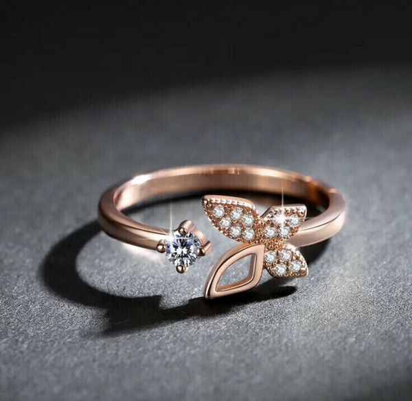 Schmetterling Ring Rosegold mit Zirkonia Damen Mädchen verstellbar