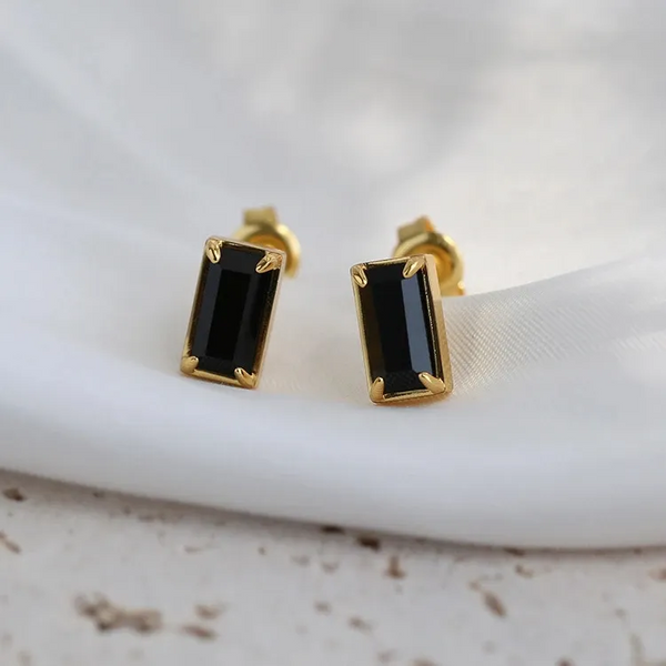 MiniOhrstecker Rechteck Sterling Silber 925 Zirkonia Schwarz Damen Ohrringe