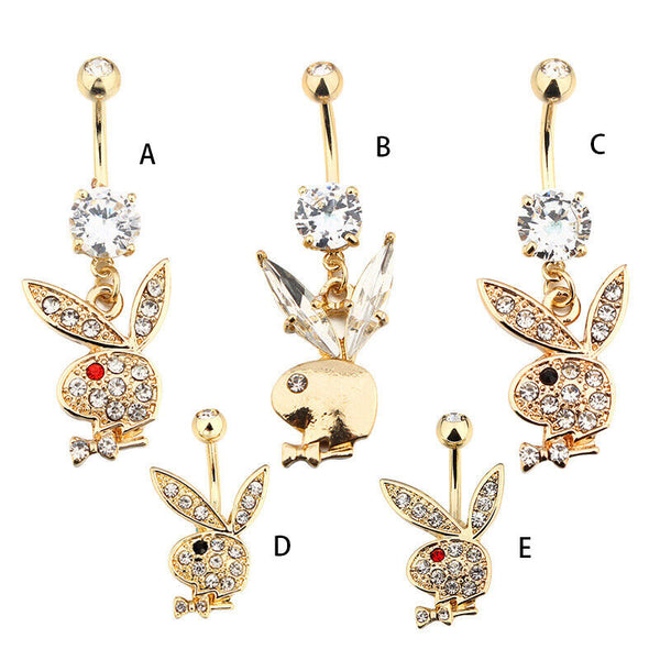 Bauchnabelpiercing Zirkonia Anhänger Kaninchen Strass Kristall goldfarbe