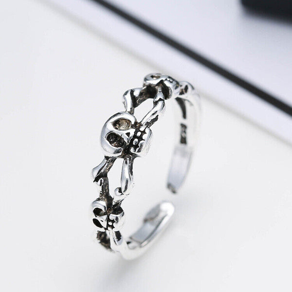 Damen Ring Schädel Sterling Silber 925 Geschwärzt 45-49 Verstellbar - Vipfashion797