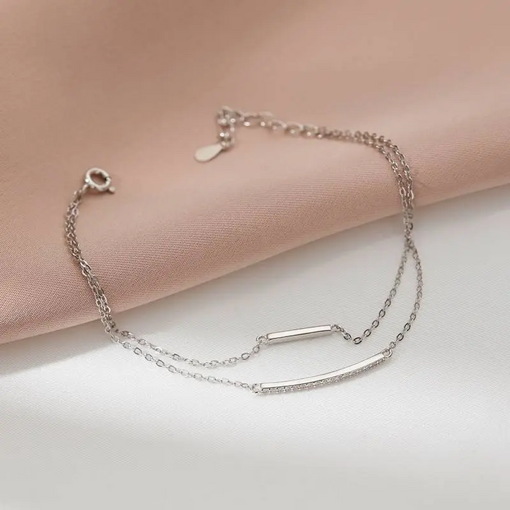 Doppelarmband Sterling Silber 925 Damen Zirkon Armkette 17,5 cm Armband - Vipfashion797
