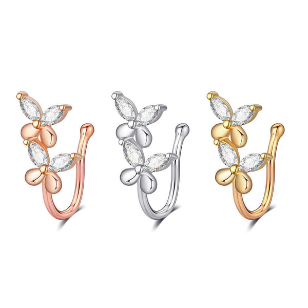 Clip Nasen Piercing Schmetterling mit Kristall Ohne Loch Klemme Ohrring