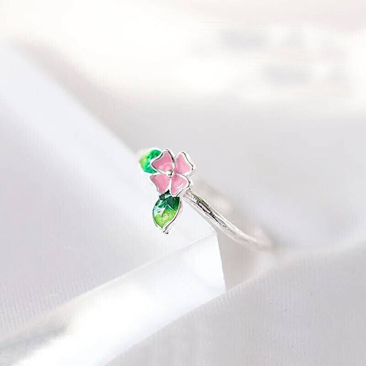 Ring Grüne Blätter & Blume Silber 925 offen 49-53 - Vipfashion797