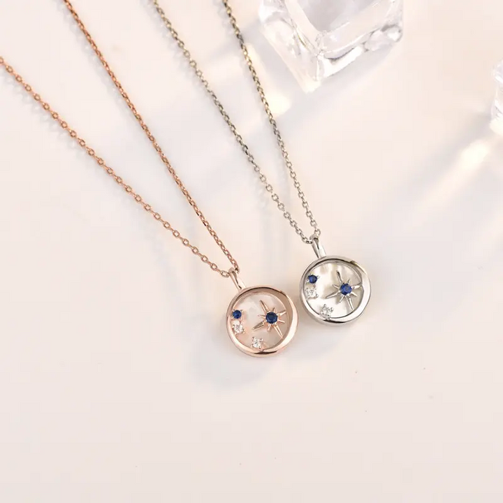 Damen Halskette Blauer Zirkon Stern Silber 925 Zirkonia Collier - Vipfashion797