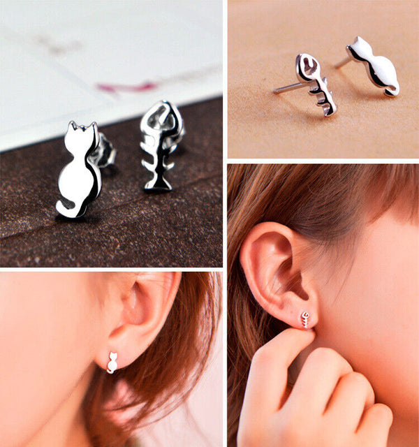 Mini Ohrringe Katze Sterling Silber 925er Damen Kinder Ohrstecker