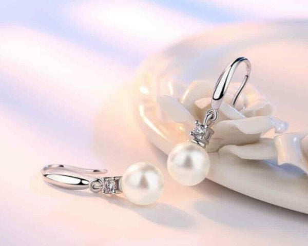 Ohrhänger Sterling Silber 925 mit weiß Perlen Damen Ohrringe