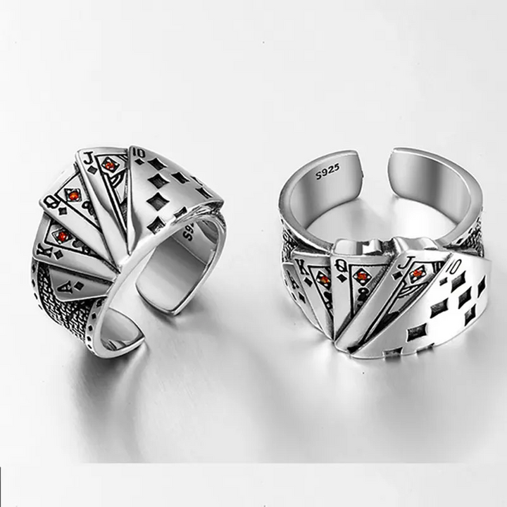 Ring Kartenspielen Größeverstellbar Silber 925 offen Damen Herren - Vipfashion797