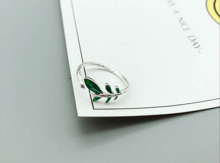 Ring Grüne Blätter Silber 925 offen Damen Mädchen 50-56 verstellbar - Vipfashion797