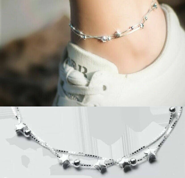 Doppelarmband Stern Sterlingsilber 925 16 -21 cm Damen Fußkette