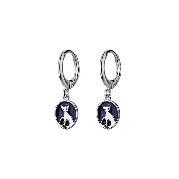 Creolen mit Anhänger Katze Sterling Silber 925 Ohrringe Damen Mädchen - Vipfashion797