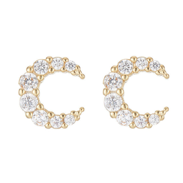 mini Ohrstecker Mond m-Zirkonia Silber 925 Damen Ohrringe - Vipfashion797