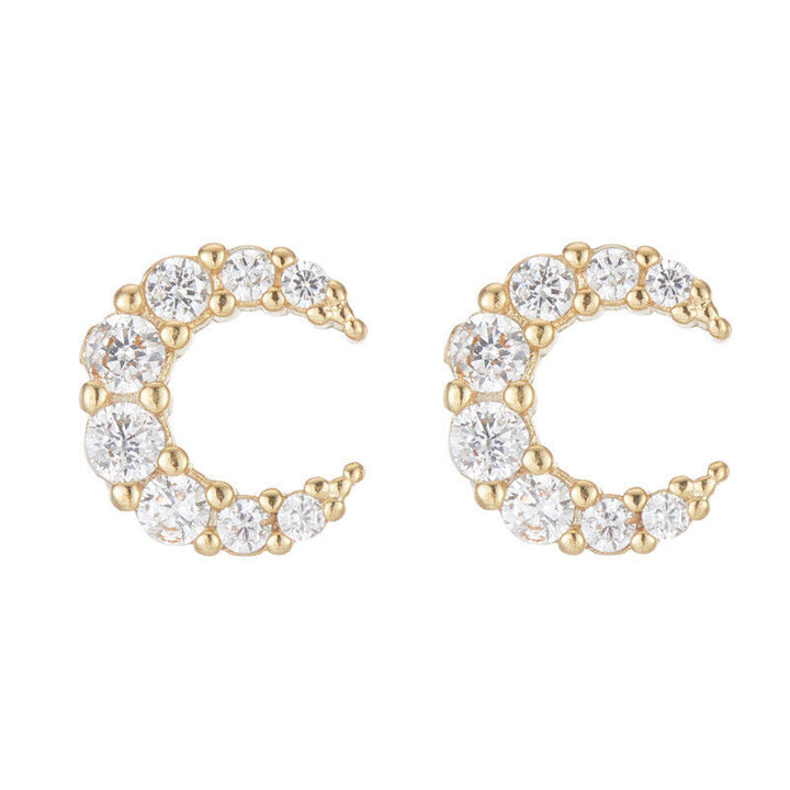 mini Ohrstecker Mond m-Zirkonia Silber 925 Damen Ohrringe - Vipfashion797