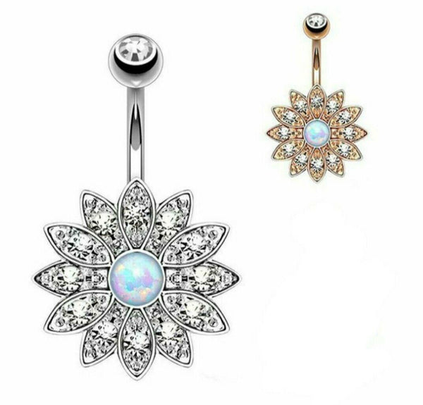 Bauchnabel Piercing Blume Zirkonia Silber - Roségold Farben