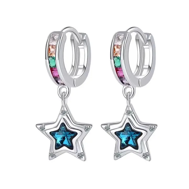 Creolen mit Anhänger Stern Sterling Silber 925 Zirkonia Damen Ohrringe - Vipfashion797