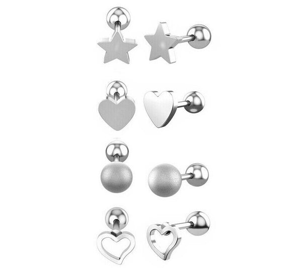 Ohrringe Piercing Set Stern & Mond & Ball & Herz Gesundheitsstecker 316L mit Schrauben Verschluß