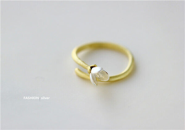 Blumenring Silber 925 Magnolienblüten-18k Goldnring Style verstellbar 49-53