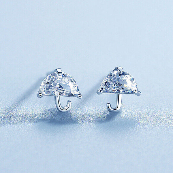Kleine Ohrstecker Regenschirm  Silber 925 Kristall Damen Ohrringe
