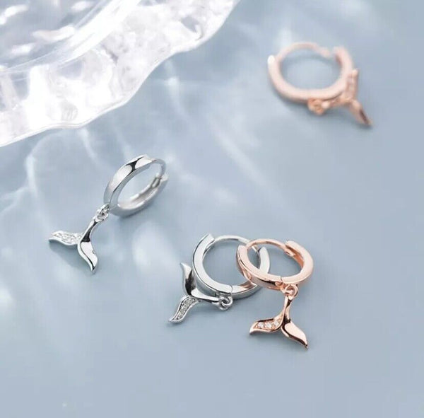 Creolen Anhänger Mermaid Schwanzfloss Silber 925 Ohrringe Damen