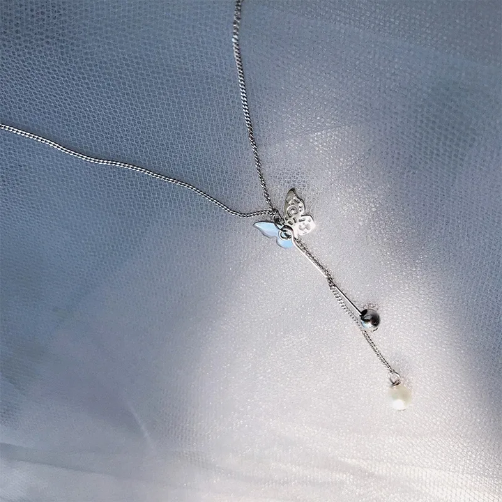Halskette Choker Schmetterling echt Sterling Silber 925 Perle &Zirkonia. - Vipfashion797