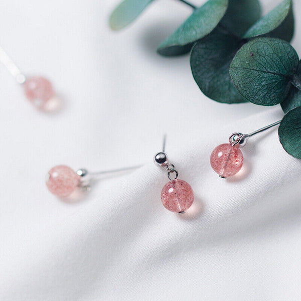 Ohrstecker Erdbeer-Quarz pinke Kugel Perle Sterling Silber Damen Ohrringe