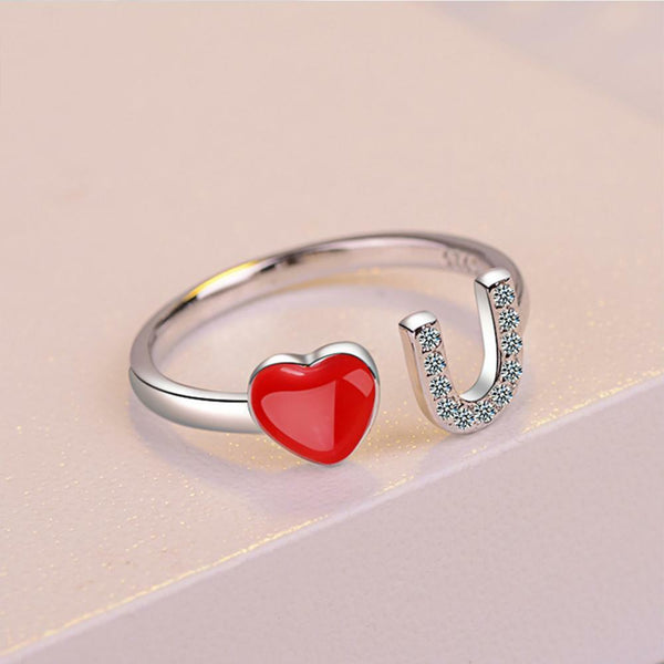Herz Ring Silber 925 Gemeißelt Ich liebe dich Damen verstellbar 53-57