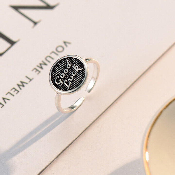 Damen Ring Good Luck Sterlingsilber 925 Geschwärzt 48-56 verstellbar - Vipfashion797