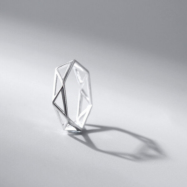 Geometrisches Dreieck Sterlingsilber 925 Offene Damen Ring verstellbar 53-56