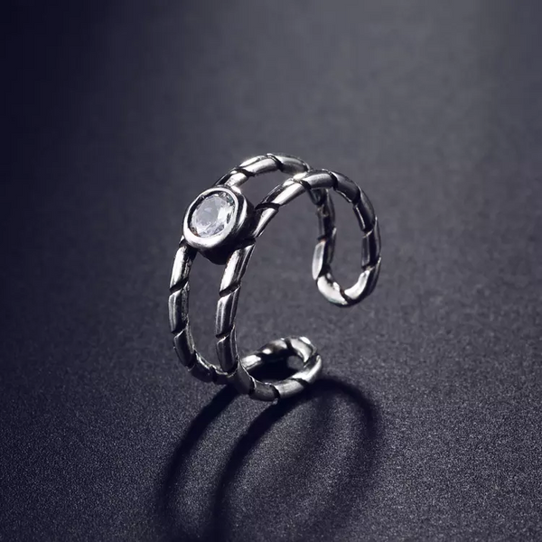 Damen Ring mit Zirkonia Geschwärzt Damen Mädchen verstellbar 51-55