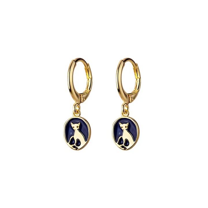 Creolen mit Anhänger Katze Sterling Silber 925 Ohrringe Damen Mädchen - Vipfashion797