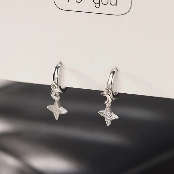 Kleine Creolen m. Anhänger Mond Sterling Silber 925 Damen Ohrringe