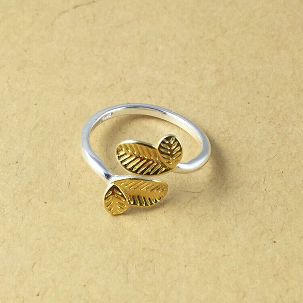 Ring Blatt Sterling Silber 925 Damenring verstellbar 46-50