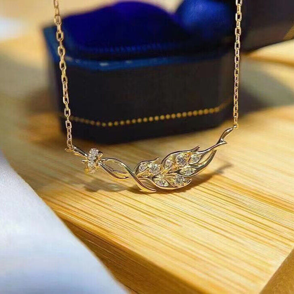 Damen Halskette Blätt Sterling Silber 925 Zirkonia/ Rosegold
