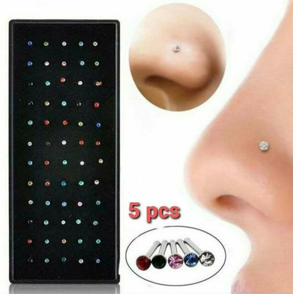 Nasen-Piercing Zirkonia 5 PC Set Schmuck Stecker Gebogen  Stein 5 Farben