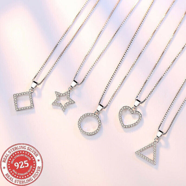 Silberschmuck Kette S925 Halskette mit Anhänger Herz Stern Rund