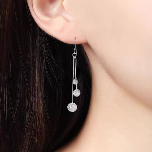 Lange Ohrhänger- Bälle Sterlingsilber 925 Kristall Damen Ohrringe - Vipfashion797