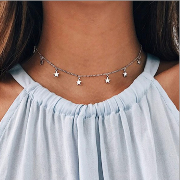 Damen Halskette Sterne Anhänger Silber Collier Schönheit