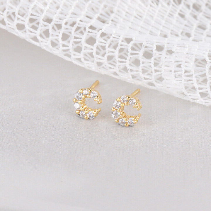 mini Ohrstecker Mond m-Zirkonia Silber 925 Damen Ohrringe - Vipfashion797