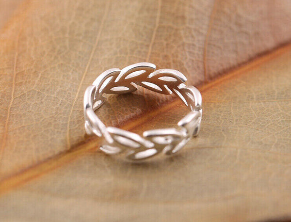 Damen Ringe Mode-Stil Silber Olivenzweig Blätter Ring offen 49-55
