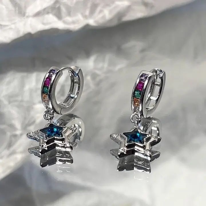 Creolen mit Anhänger Stern Sterling Silber 925 Zirkonia Damen Ohrringe - Vipfashion797
