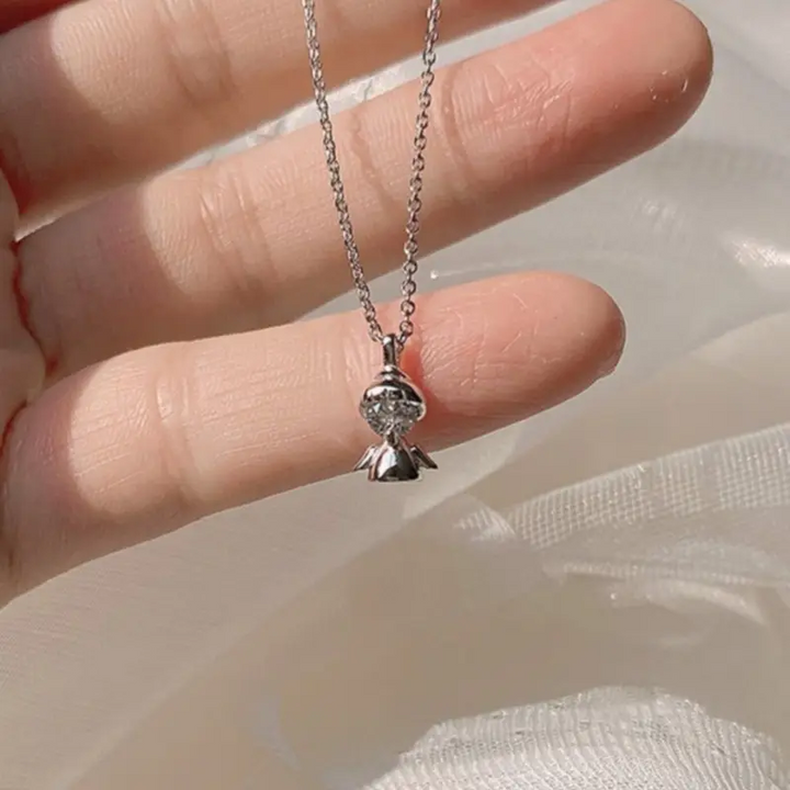 Halskette Anhänger Engel Sterling Silber 925 Zirkonia Perle Damen Mädchen - Vipfashion797