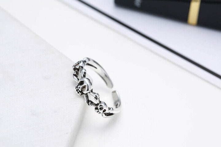 Damen Ring Schädel Sterling Silber 925 Geschwärzt 45-49 Verstellbar - Vipfashion797