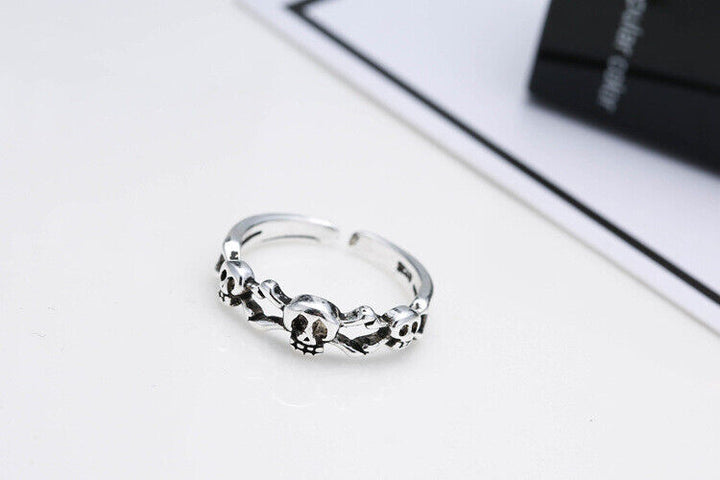 Damen Ring Schädel Sterling Silber 925 Geschwärzt 45-49 Verstellbar - Vipfashion797