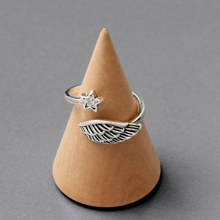 Engel-Suite Ring Sterling Silber 925 Geschwärzt Größenverstellbar 51-59 - Vipfashion797