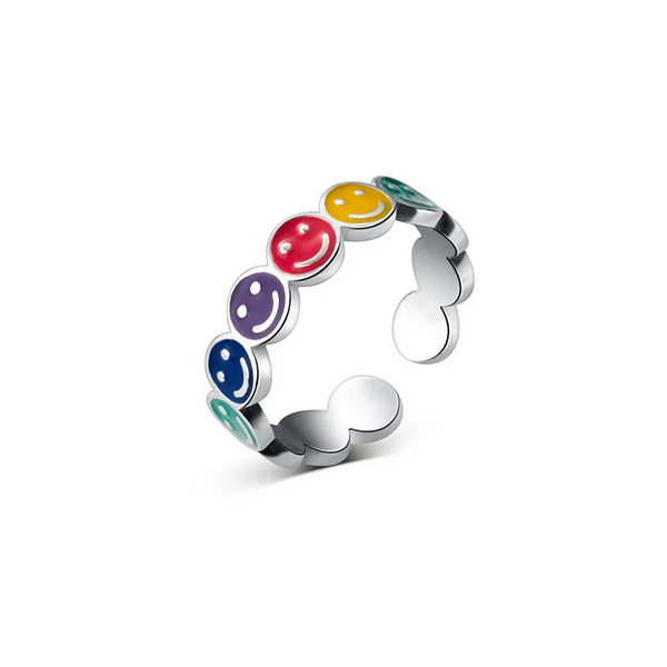 Damen Ring Smiley Lächeln Sterling Silber 925 Größeverstellbar - Vipfashion797