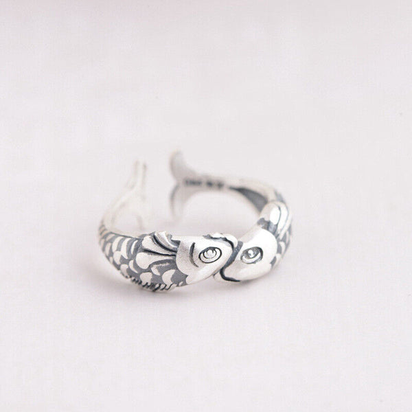 Fische Damen Ring Sterling Silber 925 Geschwärzt verstellbar 49-53
