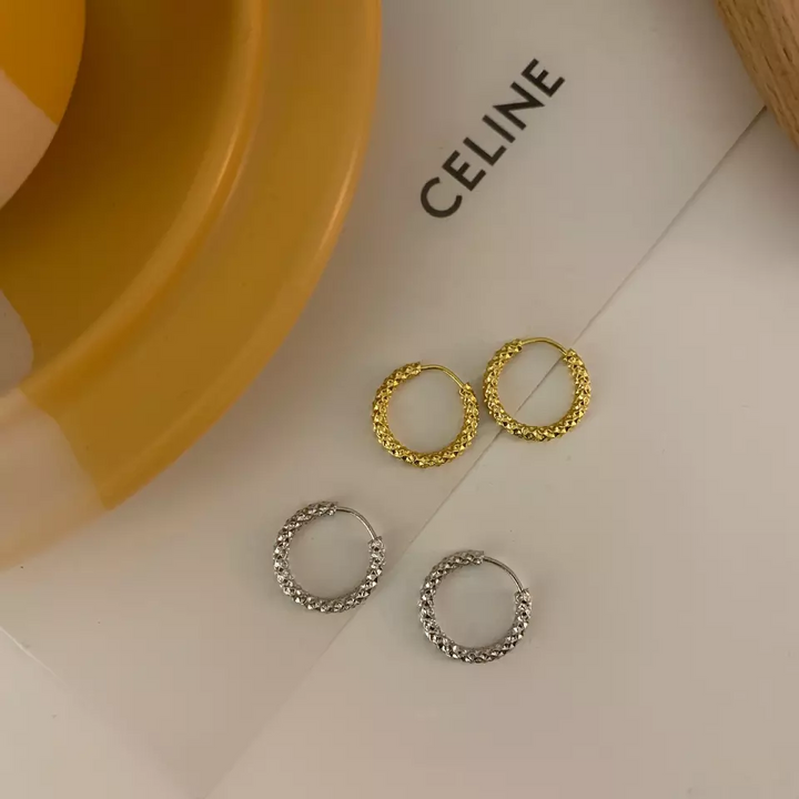 Damen Creolen Gemeißelt 925 Sterling Silber Ohrringe - Vipfashion797