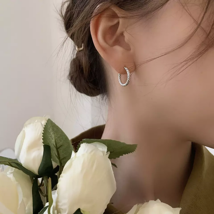 Damen Creolen Gemeißelt 925 Sterling Silber Ohrringe - Vipfashion797