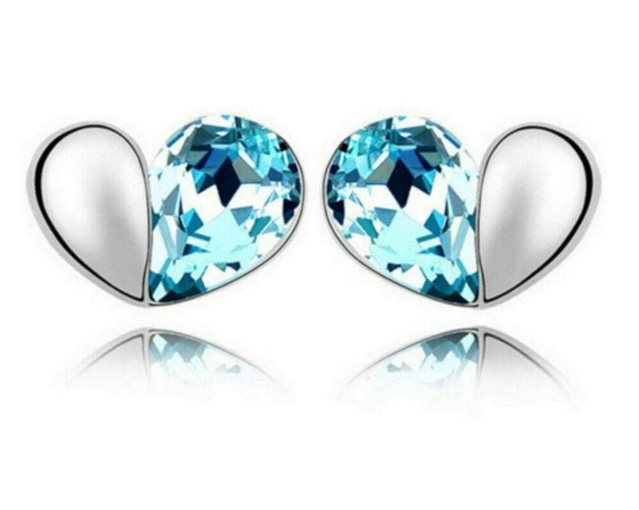 Herz Ohrstecker mit Blau Kristall Damen Mädchen Ohrringe - Vipfashion797
