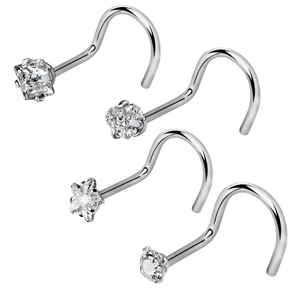 Set 4 Nasenpiercing Chirurgenstahl Zirkonia Stecker Stud Piercing Damenschmuck