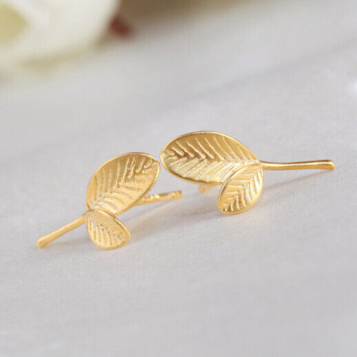 Mini Ohrstecker Blatt Sterling Silber 925 Blätter Damen Ohrringe 10mm - Vipfashion797